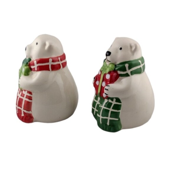 Vintage Polar Bear Salt Pepper Shaker Set Christmas Holiday Gifts Scarf  READ - Picture 2 of 5